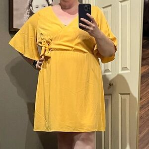 City Chic yellow faux wrap dress 22